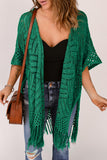 LC2541328-9, Green Loose Knitwear Kimono with Slits