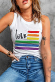 LC2569447-1-XS, LC2569447-1-S, LC2569447-1-M, LC2569447-1-L, LC2569447-1-XL, LC2569447-1-2XL, LC2569447-1-3XL, White Women Summer Ribbed Basic Tank Top Love Rainbow Print Gay Pride Sleeveless Tops