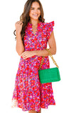 Women's Boho Floral Flutter Sleeve Tiered Ruffled Dress