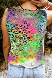 LC2569494-22-S, LC2569494-22-M, LC2569494-22-L, LC2569494-22-XL, LC2569494-22-2XL, Multicolor Womens Leopard Ombre Print T Shirt V Notch Neck Short Sleeve T Shirt
