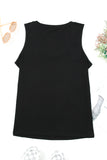 LC2569512-2-S, LC2569512-2-M, LC2569512-2-L, LC2569512-2-XL, LC2569512-2-2XL, Black Women's Scoop Neck Tee Tops Strappy Hollow-out God Bless America Graphic Tank Tops