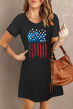 LC6116223-2-S, LC6116223-2-M, LC6116223-2-L, LC6116223-2-XL, Black Women's July 4th Patriotic Amercian Flag T Shirt Dress Striped Short Sleeve Casual Mini Dress