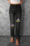 LC7873669-2-S, LC7873669-2-M, LC7873669-2-L, LC7873669-2-XL, LC7873669-2-2XL, Black Women Pride Rainbow Print High Waist Skinny Ripped Jeans Destroyed Denim Pants