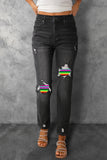 LC7873669-11-S, LC7873669-11-M, LC7873669-11-L, LC7873669-11-XL, LC7873669-11-2XL, Gray Women Pride Rainbow Print High Waist Skinny Ripped Jeans Destroyed Denim Pants