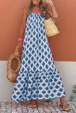 LC6115166-5-S, LC6115166-5-M, LC6115166-5-L, LC6115166-5-XL, Blue Geometric Print Loose Fit Sleeveless Maxi Dress
