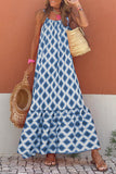 LC6115166-5-S, LC6115166-5-M, LC6115166-5-L, LC6115166-5-XL, Blue Geometric Print Loose Fit Sleeveless Maxi Dress