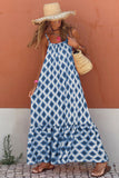 LC6115166-5-S, LC6115166-5-M, LC6115166-5-L, LC6115166-5-XL, Blue Geometric Print Loose Fit Sleeveless Maxi Dress