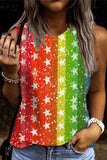 Rainbow Striped Star Print Tank Tops Womens Sleeveless T Shirt