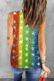 LC2569552-22-S, LC2569552-22-M, LC2569552-22-L, LC2569552-22-XL, LC2569552-22-2XL, Multicolor Rainbow Striped Star Print Tank Tops Womens Sleeveless T Shirt