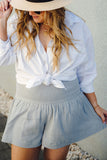 PL731040-11-1X, PL731040-11-2X, PL731040-11-3X, Gray Smocked High Waist Plus Crinkle Shorts