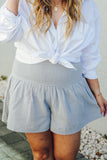 PL731040-11-1X, PL731040-11-2X, PL731040-11-3X, Gray Smocked High Waist Plus Crinkle Shorts