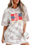 LC25221278-1-S, LC25221278-1-M, LC25221278-1-L, LC25221278-1-XL, White Women's American Flag Casual Oversize Tops Ice Pop Graphic Tie Dye Distressed T Shirt Dress