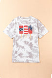 LC25221278-1-S, LC25221278-1-M, LC25221278-1-L, LC25221278-1-XL, White Women's American Flag Casual Oversize Tops Ice Pop Graphic Tie Dye Distressed T Shirt Dress