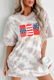 Women's American Flag Casual Oversize Tops Ice Pop Graphic Tie Dye Distressed T Shirt Dress