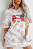 LC25221278-1-S, LC25221278-1-M, LC25221278-1-L, LC25221278-1-XL, White Women's American Flag Casual Oversize Tops Ice Pop Graphic Tie Dye Distressed T Shirt Dress