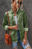 LC8511533-109-S, LC8511533-109-M, LC8511533-109-L, LC8511533-109-XL, LC8511533-109-2XL, Green Women's Oversized Denim Jacket Boyfriend Distressed Jean Trucker Jacket