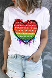 LC25221327-1-S, LC25221327-1-M, LC25221327-1-L, LC25221327-1-XL, LC25221327-1-2XL, White Women Pride Shirt Rainbow Heart Print Casual Short Sleeve Tops