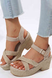 Women's Platform Sandals Open Toe Criss Cross Linen Woven Buckle Wedge Shoes