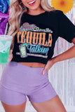 LC25221136-2-S, LC25221136-2-M, LC25221136-2-L, LC25221136-2-XL, Black It Was The Tequila Talking Graphic Short Sleeve T-shirt 
