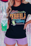 LC25221136-2-S, LC25221136-2-M, LC25221136-2-L, LC25221136-2-XL, Black It Was The Tequila Talking Graphic Short Sleeve T-shirt 