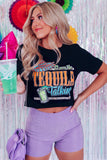 LC25221136-2-S, LC25221136-2-M, LC25221136-2-L, LC25221136-2-XL, Black It Was The Tequila Talking Graphic Short Sleeve T-shirt 
