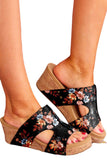 Womens Floral Embroidered Cut Out Wedges Sandals Beach Flat Summer Slippers