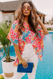 LC25121650-3-S, LC25121650-3-M, LC25121650-3-L, LC25121650-3-XL, Red Floral Print Loose Half Sleeve V Neck T Shirt