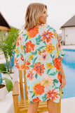 LC25121650-4-S, LC25121650-4-M, LC25121650-4-L, LC25121650-4-XL, Sky Blue Floral Print Loose Half Sleeve V Neck T Shirt