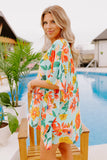 LC25121650-4-S, LC25121650-4-M, LC25121650-4-L, LC25121650-4-XL, Sky Blue Floral Print Loose Half Sleeve V Neck T Shirt