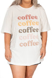 PL252280-15-1X, PL252280-15-2X, PL252280-15-3X, Beige Multiple Coffee Letter Print Vintage Graphic Tee