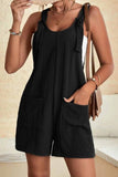LC6412245-2-S, LC6412245-2-M, LC6412245-2-L, LC6412245-2-XL, LC6412245-2-2XL, Black Adjustable Straps Pocketed Textured Romper