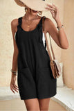 LC6412245-2-S, LC6412245-2-M, LC6412245-2-L, LC6412245-2-XL, LC6412245-2-2XL, Black Adjustable Straps Pocketed Textured Romper