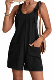 LC6412245-2-S, LC6412245-2-M, LC6412245-2-L, LC6412245-2-XL, LC6412245-2-2XL, Black Adjustable Straps Pocketed Textured Romper