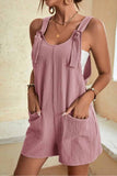 LC6412245-10-S, LC6412245-10-M, LC6412245-10-L, LC6412245-10-XL, LC6412245-10-2XL, Pink Adjustable Straps Pocketed Textured Romper