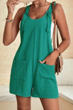 LC6412245-109-S, LC6412245-109-M, LC6412245-109-L, LC6412245-109-XL, LC6412245-109-2XL, Green Adjustable Straps Pocketed Textured Romper