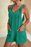 LC6412245-109-S, LC6412245-109-M, LC6412245-109-L, LC6412245-109-XL, LC6412245-109-2XL, Green Adjustable Straps Pocketed Textured Romper