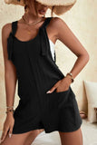LC6412245-2-S, LC6412245-2-M, LC6412245-2-L, LC6412245-2-XL, LC6412245-2-2XL, Black Adjustable Straps Pocketed Textured Romper