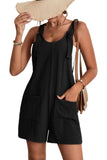 LC6412245-2-S, LC6412245-2-M, LC6412245-2-L, LC6412245-2-XL, LC6412245-2-2XL, Black Adjustable Straps Pocketed Textured Romper