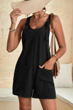 LC6412245-2-S, LC6412245-2-M, LC6412245-2-L, LC6412245-2-XL, LC6412245-2-2XL, Black Adjustable Straps Pocketed Textured Romper