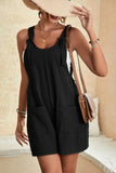 LC6412245-2-S, LC6412245-2-M, LC6412245-2-L, LC6412245-2-XL, LC6412245-2-2XL, Black Adjustable Straps Pocketed Textured Romper