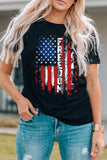 LC25221388-2-S, LC25221388-2-M, LC25221388-2-L, LC25221388-2-XL, LC25221388-2-2XL, Black Womens FREEDOM American Flag Print Graphic T Shirt Short Sleeve Tops