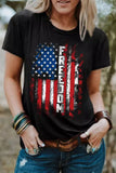 LC25221388-2-S, LC25221388-2-M, LC25221388-2-L, LC25221388-2-XL, LC25221388-2-2XL, Black Womens FREEDOM American Flag Print Graphic T Shirt Short Sleeve Tops