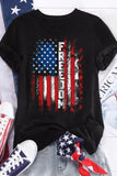 LC25221388-2-S, LC25221388-2-M, LC25221388-2-L, LC25221388-2-XL, LC25221388-2-2XL, Black Womens FREEDOM American Flag Print Graphic T Shirt Short Sleeve Tops