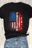 LC25221388-2-S, LC25221388-2-M, LC25221388-2-L, LC25221388-2-XL, LC25221388-2-2XL, Black Womens FREEDOM American Flag Print Graphic T Shirt Short Sleeve Tops
