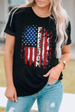 LC25221388-2-S, LC25221388-2-M, LC25221388-2-L, LC25221388-2-XL, LC25221388-2-2XL, Black Womens FREEDOM American Flag Print Graphic T Shirt Short Sleeve Tops