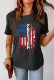 LC25221388-2-S, LC25221388-2-M, LC25221388-2-L, LC25221388-2-XL, LC25221388-2-2XL, Black Womens FREEDOM American Flag Print Graphic T Shirt Short Sleeve Tops