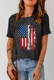 LC25221388-2-S, LC25221388-2-M, LC25221388-2-L, LC25221388-2-XL, LC25221388-2-2XL, Black Womens FREEDOM American Flag Print Graphic T Shirt Short Sleeve Tops