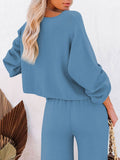 LC275002-1705-S, LC275002-1705-M, LC275002-1705-L, LC275002-1705-XL, Prussian Blue Women's 2 Piece Outfit Sweater Set Long Sleeve Crop Knit Top and Wide Leg Long Pants Sweatsuit