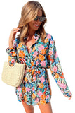 Women's Floral Print Lapel Collar Shirt Dress Long Sleeve Button Down Mini Dress