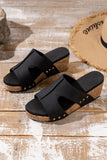 BH022617-2-37, BH022617-2-38, BH022617-2-39, BH022617-2-40, BH022617-2-41, BH022617-2-42, BH022617-2-43, Black Womens Peep Toe Platform Flat Shoes Cut Out Rivet Slip-on Wedges Sandal Slippers
